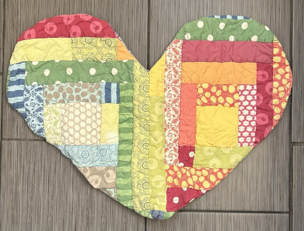 Garnet Hill Quilted Patchwork Heart Shaped Pillow Sham Cotton